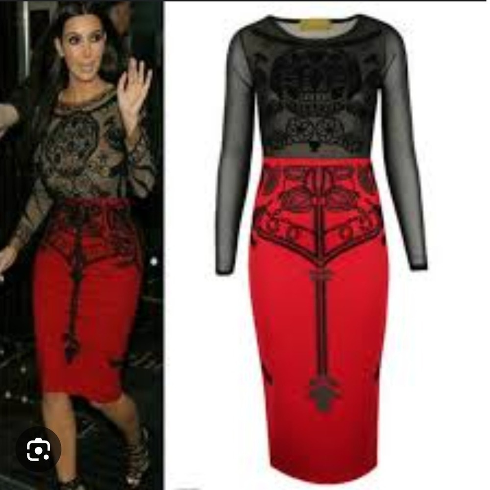 Glamour Babe NWT Exclusive Red‎ Skull Print Long Sleeve Bodycon Party Dress XS/S